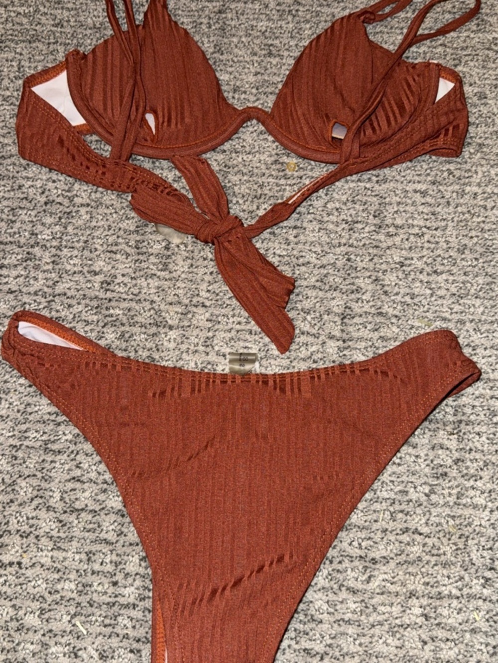 SHEIN Rust Brown Ribbed Tie-Back Bikini Set - Picture 2 of 2